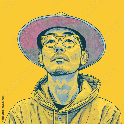 Man in Hat Looking Upward  
