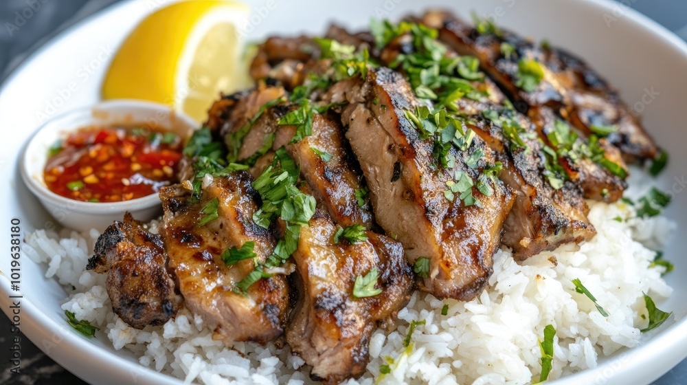 Grilled Chicken with Rice and Sauce Grilled Chicken with Rice and Sauce