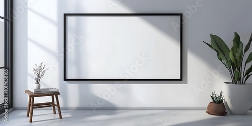 Room home decoration wood poster frame.Subtle Beauty Image Mockup.Empty framing for photo or picture.