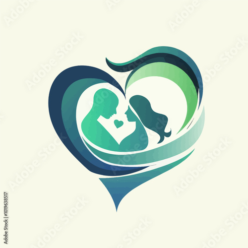 Abstract Heart with Couple Silhouettes  
