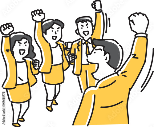 気合を入れる会社員達