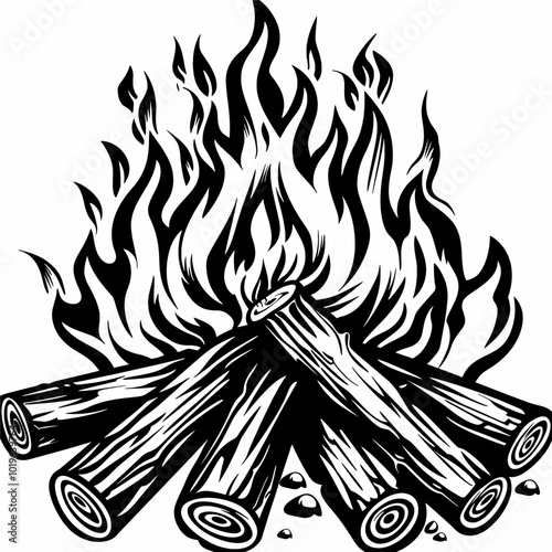 Campfire with Flames and Logs  
