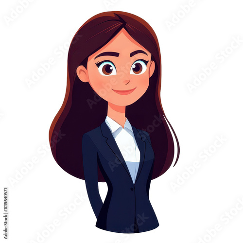 Create a modern businesswoman character for animation with vibrant textures and expressive face features for office scenes.