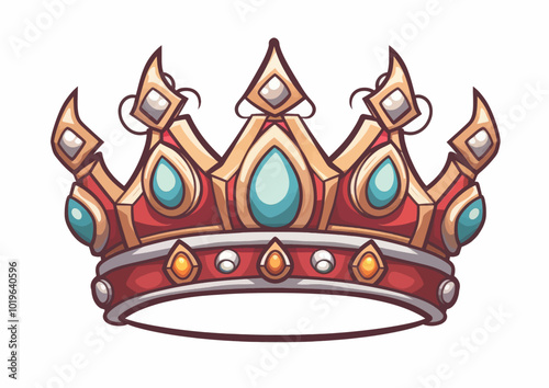 Cartoon Crown with Gems and Gold  
