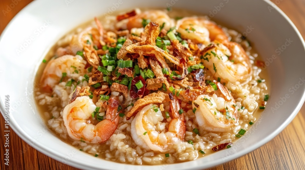 Delicious Shrimp Dish with Crispy Garnish and Greens Delicious Shrimp Dish with Crispy Garnish and Greens
