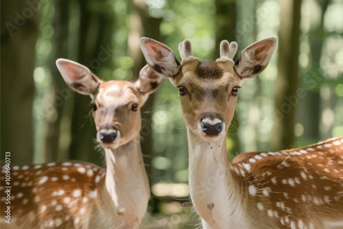 Two Spotted Deer in Forest 
