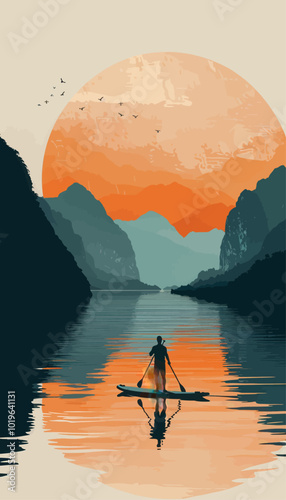 Paddleboarding at Sunset 
