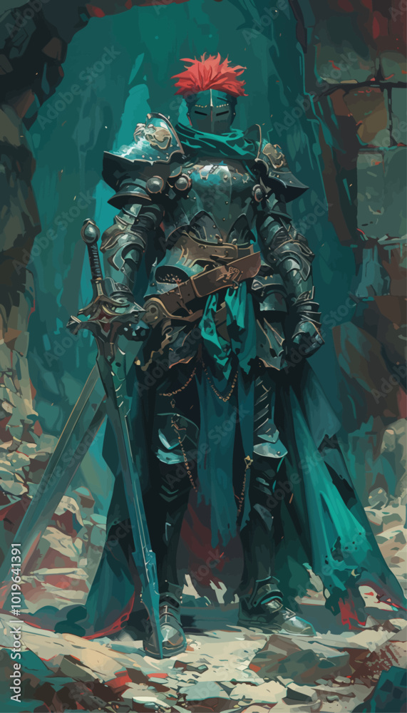 Knight in Blue and Black Armor with Red Hair
Knight in Blue and Black Armor with Red Hair