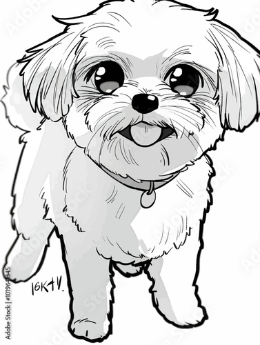 Cute Cartoon Dog with Big Eyes 
