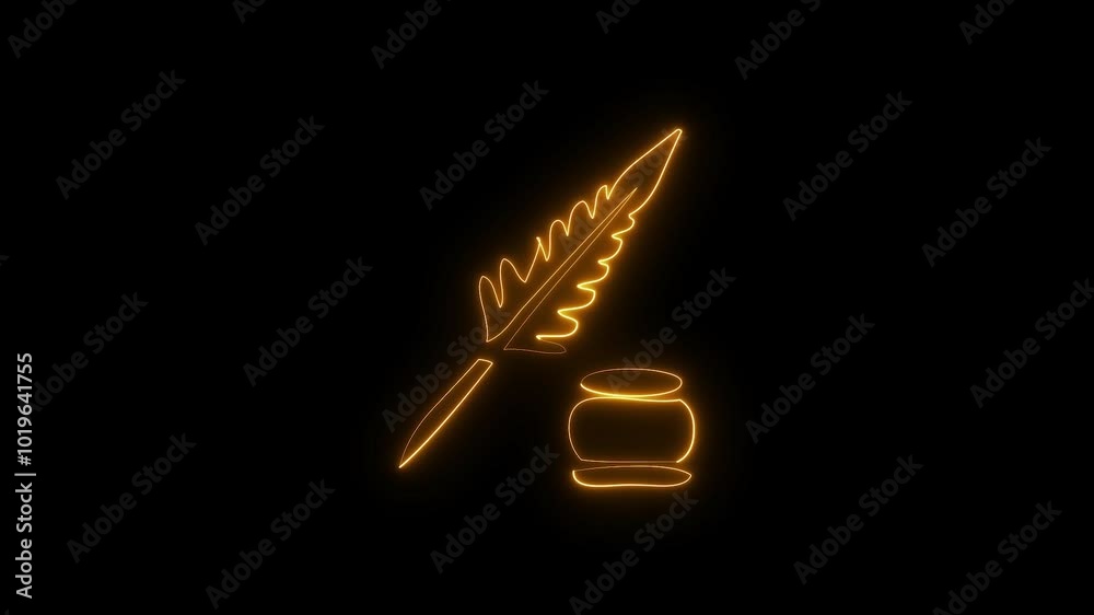 Neon light Pen icon isolated dark background 4k video. Neon light Pen icon isolated dark background 4k video.