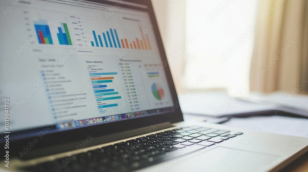 Data Visualization on Laptop Screen in Office Setting Data Visualization on Laptop Screen in Office Setting