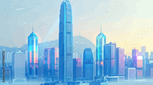 Skyline of a Modern City with a Foggy Atmosphere 
