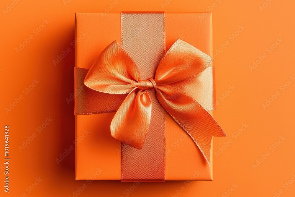 A vibrant orange gift box with a shiny ribbon, perfect for celebrations or special occasions. A vibrant orange gift box with a shiny ribbon, perfect for celebrations or special occasions.