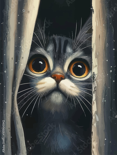 Cat Peeking Through Window 
