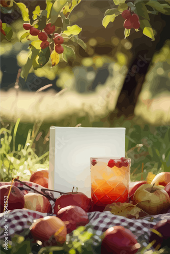 Apple Cider Mocktail Picnic Scene 
