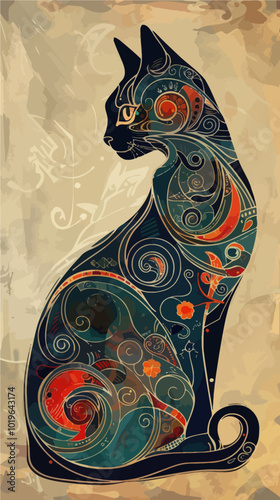 Abstract Cat with Colorful Swirls  
