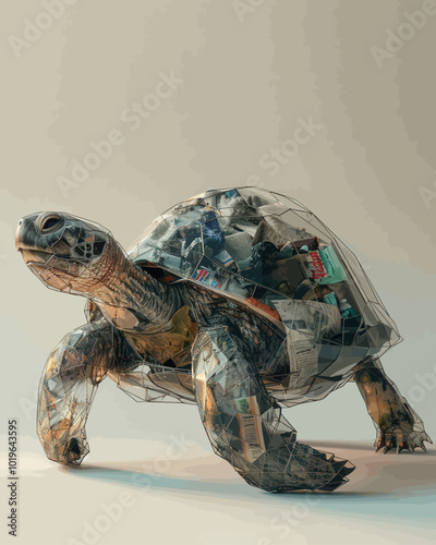 Turtle Shell Filled With Trash 
