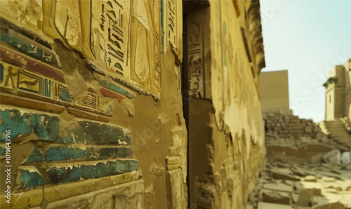 Ancient Egyptian Hieroglyphics on Wall 
