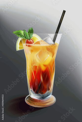 Cocktail with Cherry and Orange Slice 
