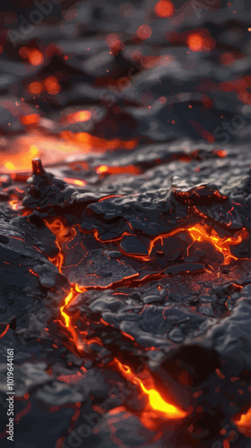 Close Up of Molten Lava Flowing 
