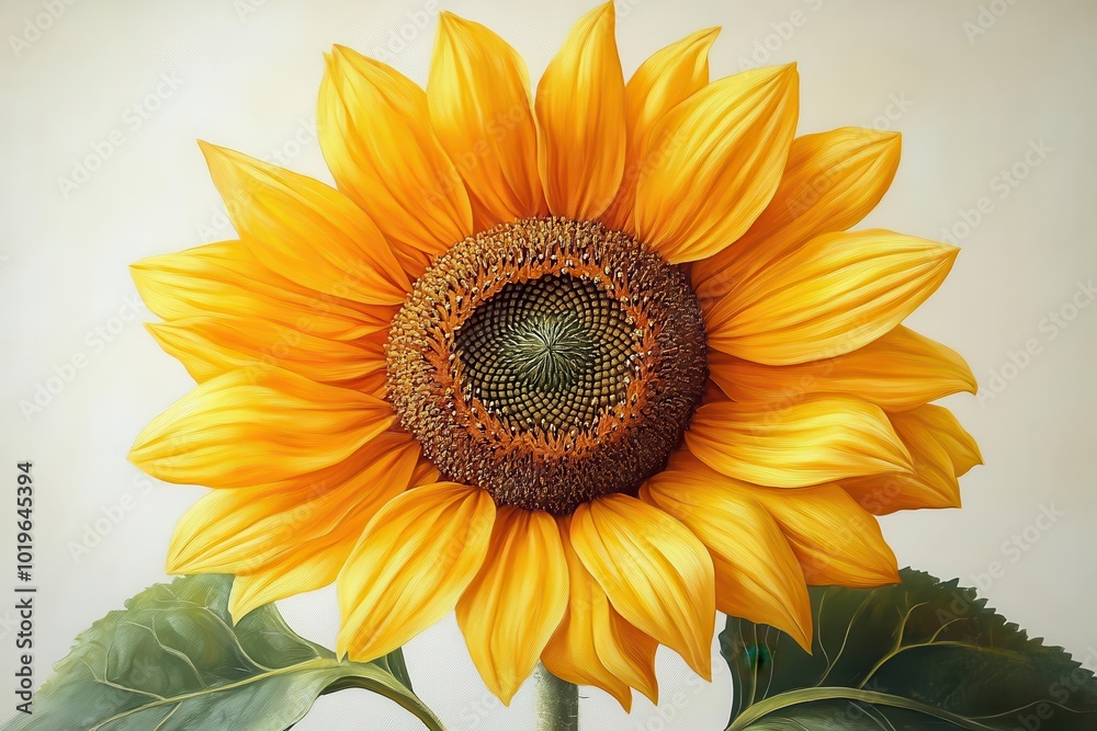 Fototapeta premium single sunflower in exquisite detail showcasing its vibrant yellow petals against a pure white background emphasizing its natural beauty and simplicity