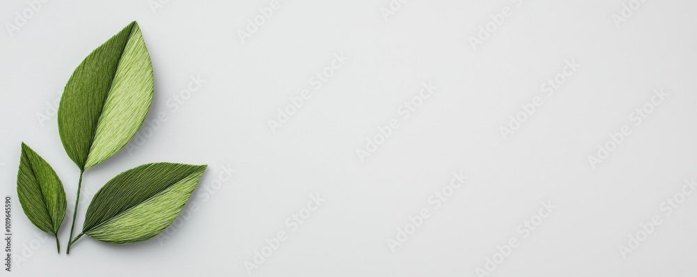 Stylish green leaves arranged creatively on a white background Stylish green leaves arranged creatively on a white background