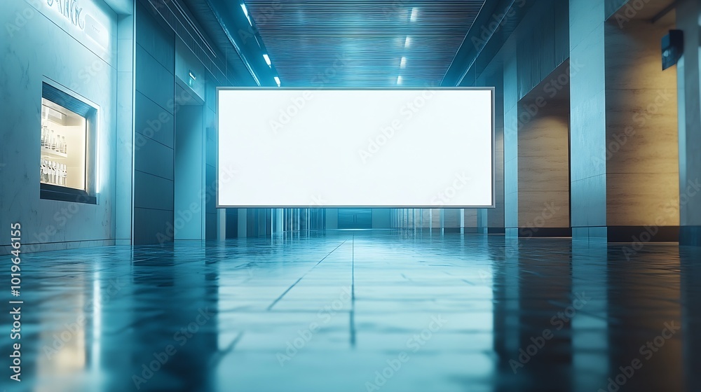 Mockup perspective white horizontal blank billboard on the wall of shop near corridor in shopping mall empty Space for insert advertisement promotion or information : Generative AI Mockup perspective white horizontal blank billboard on the wall of shop near corridor in shopping mall empty Space for insert advertisement promotion or information : Generative AI