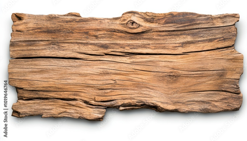 Textured wooden plank with rustic appearance on a white background, ideal for artistic or design purposes. Textured wooden plank with rustic appearance on a white background, ideal for artistic or design purposes.