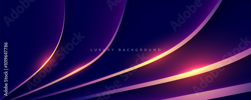 Luxury background. Purple modern shape, gold line decoration design vector.