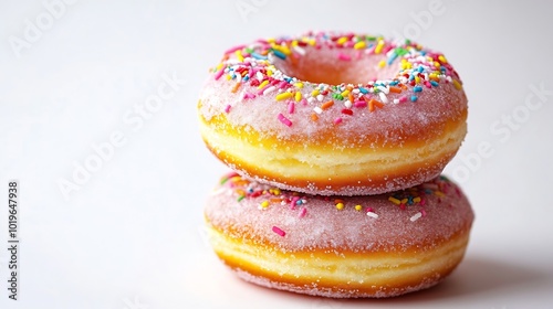 Classic sugary donuts isolated on white background : Generative AI