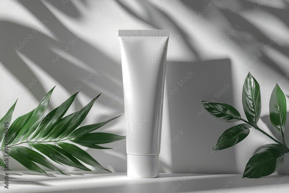 sleek and modern white tube mockup for cosmetic packaging featuring a blank space for branding design set against a minimalist background
