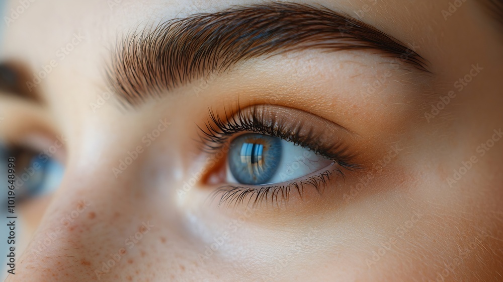 Naklejka premium Beauty Close Up Womans Eyebrows Before And After Correction Difference Between Female Face With And Without Permanent Makeup : Generative AI