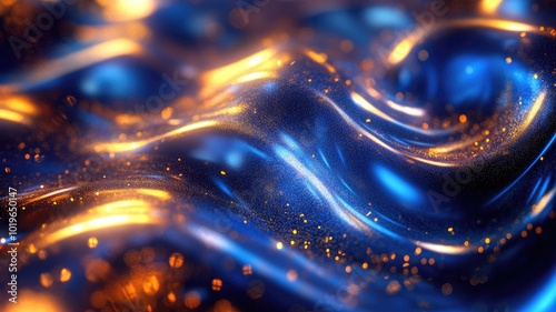 Abstract Blue and Orange Swirling Background with Glitter