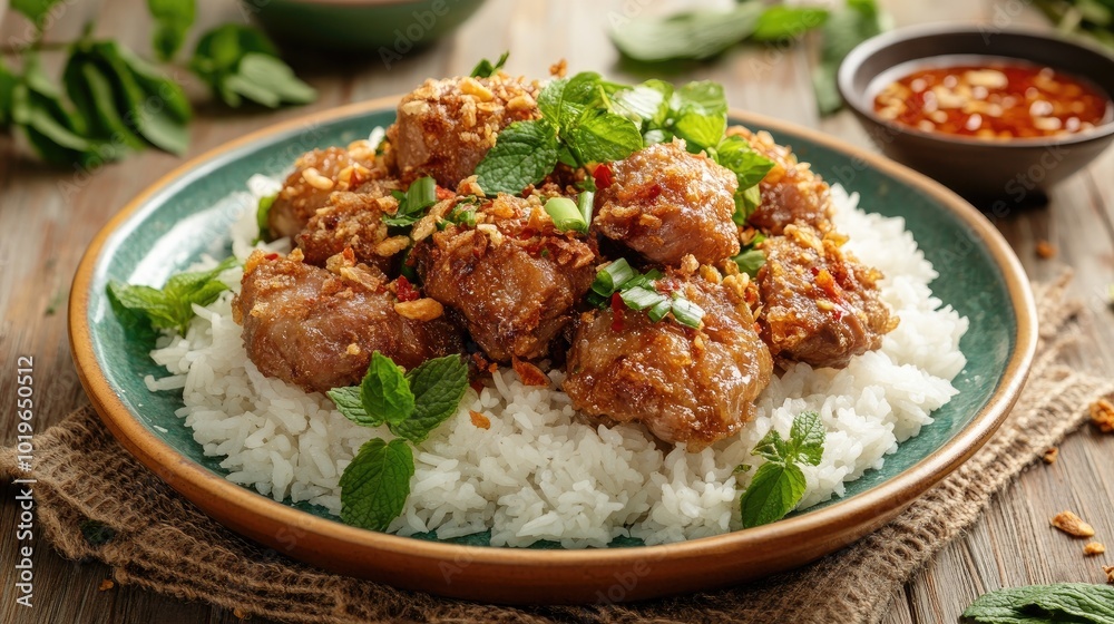 Flavorful Dish with Rice and Garnish Flavorful Dish with Rice and Garnish