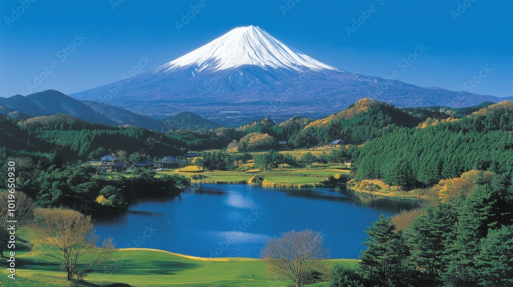 Scenic View of Mountain and Lake Landscape Scenic View of Mountain and Lake Landscape