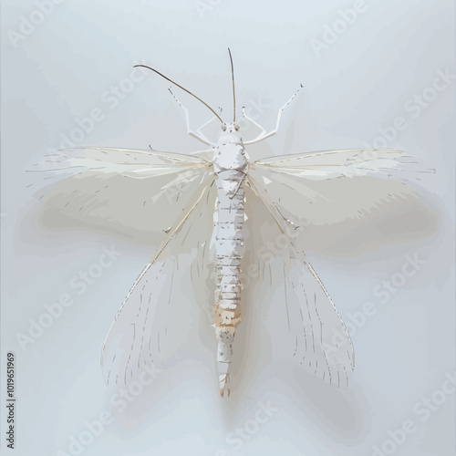 Beautiful white dragonfly isolated on white background. 3d rendering 