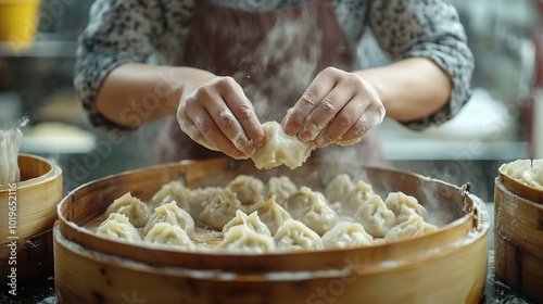 Unrecognizable woman kneading dough Dough for dumplings dumplings pies : Generative AI