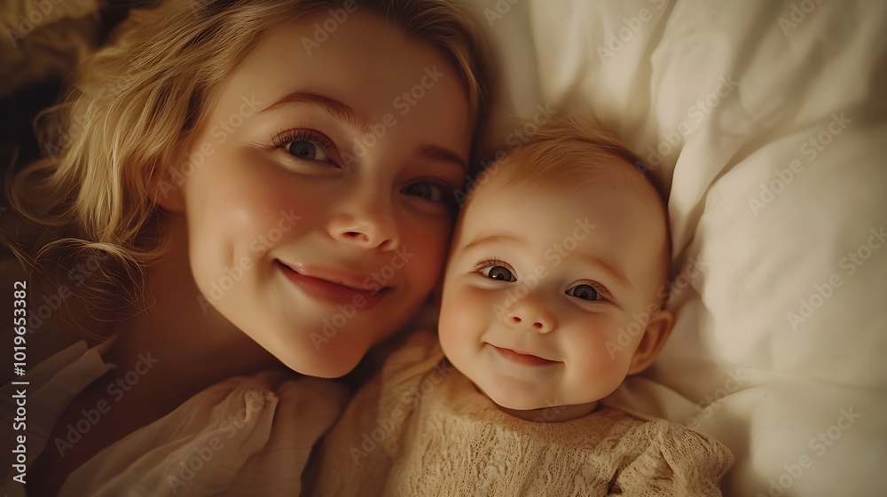 Portrait of smiling cute little baby and happy beautiful young mother bonding at home Mom parent and toddler sweet blonde child enjoying time together smiling and cuddling bedroom back : Generative AI Portrait of smiling cute little baby and happy beautiful young mother bonding at home Mom parent and toddler sweet blonde child enjoying time together smiling and cuddling bedroom back : Generative AI