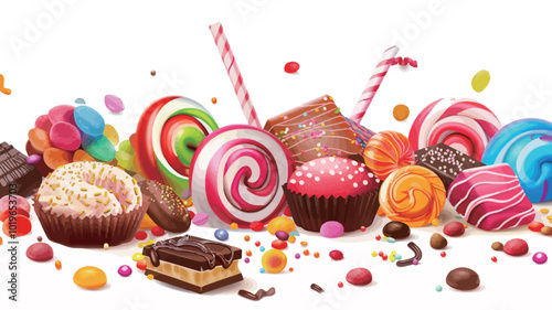 Candy background with lollipops, candies and sweets 