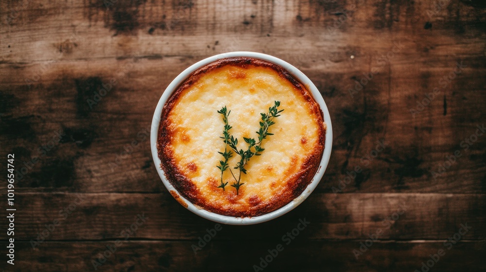 Creamy Dish with Herb on Rustic Wooden Table Creamy Dish with Herb on Rustic Wooden Table