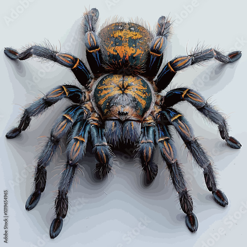 Close up of tarantula spider on white background. 3D illustration. 