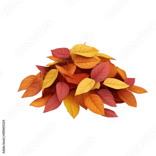 Pile of colorful autumn leaves 3D icon cartoon minimalist isolate on transparent background photo