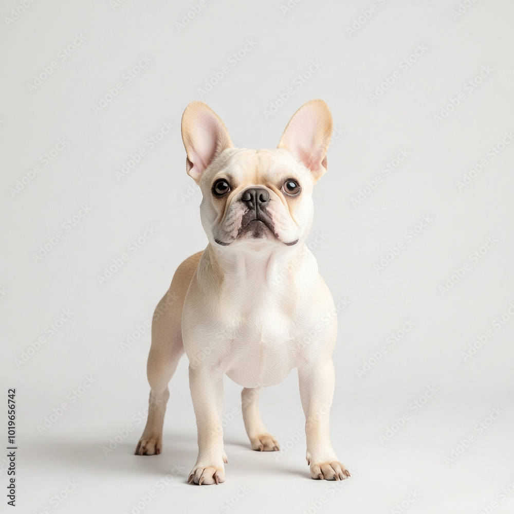 French bulldog standing confidently on white backdrop, showcasing its charm French bulldog standing confidently on white backdrop, showcasing its charm
