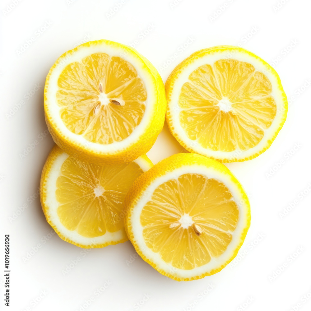 Fresh lemon slices isolated on clean white background, vibrant and juicy Fresh lemon slices isolated on clean white background, vibrant and juicy