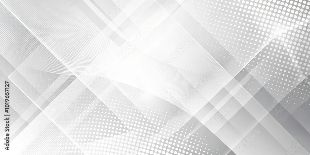 Abstract Grey and White Geometric Background with Overlapping Shapes and Halftone Dot Patterns Abstract Grey and White Geometric Background with Overlapping Shapes and Halftone Dot Patterns