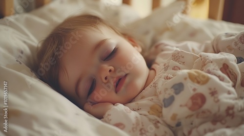 Baby girl sleeping in crib at home : Generative AI