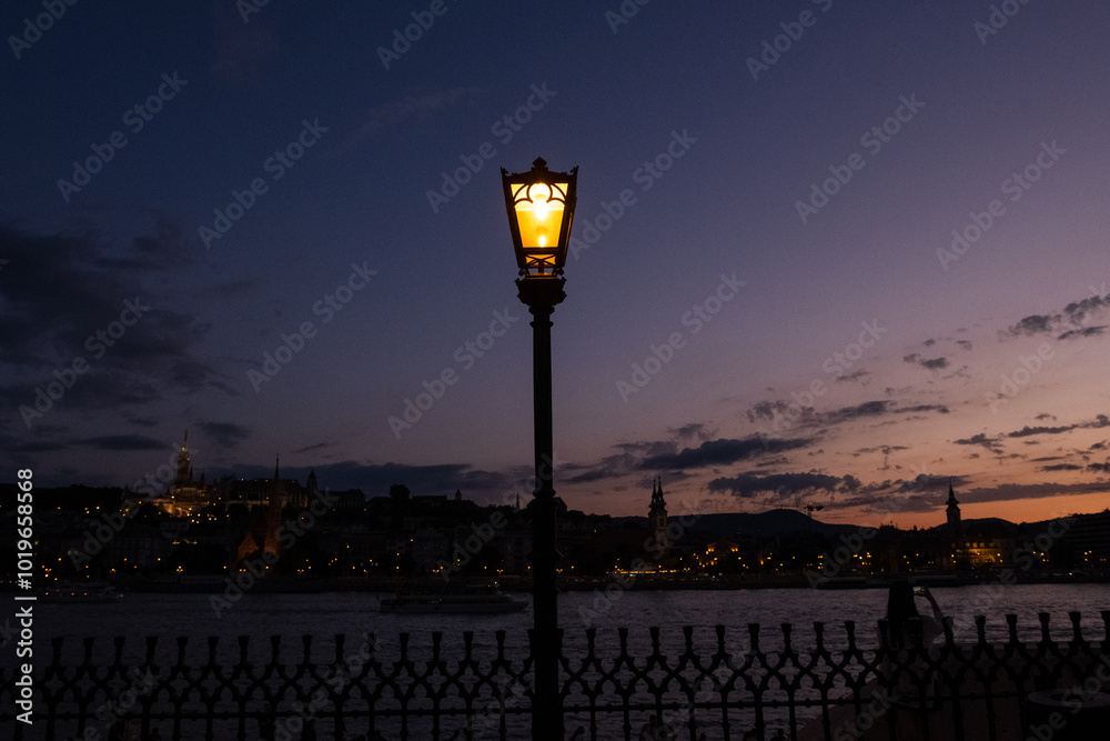 Street light after sunset in Budapest. Street light after sunset in Budapest.