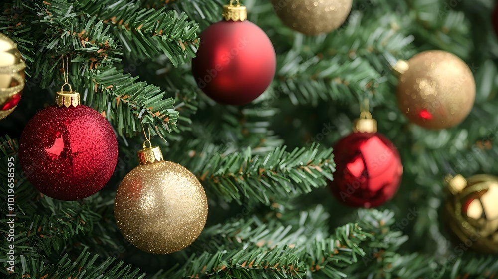 Fototapeta premium Christmas Tree Ornaments Close Up