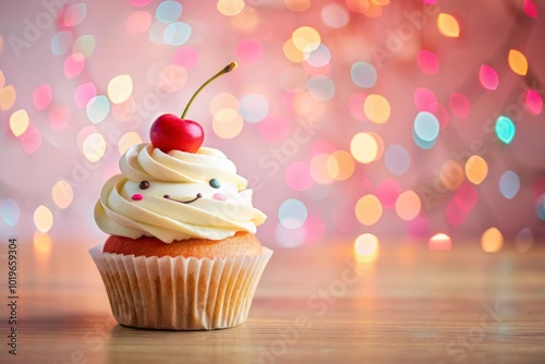 Adorable Kawaii Cupcake with Cherry on Top - Cute Dessert Delight for Kids and Sweet Treat Lovers