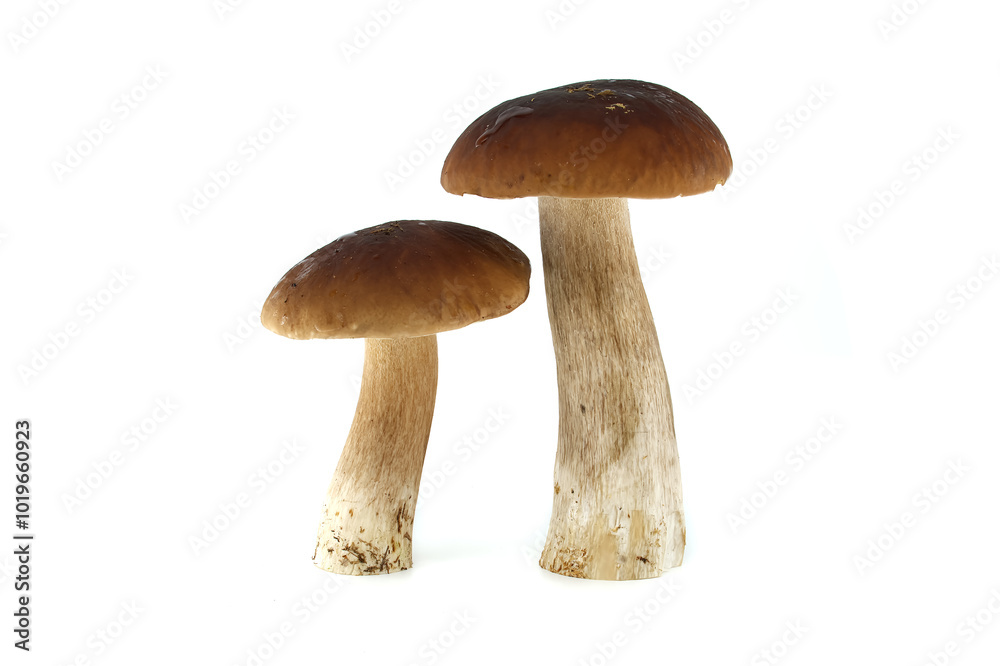 Fresh penny bun mushrooms on a white background presented in a group Fresh penny bun mushrooms on a white background presented in a group